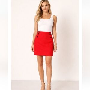 LOFT Red Mini Skirt w/ Black Button Detail Size 14 Petite NWT Stretch